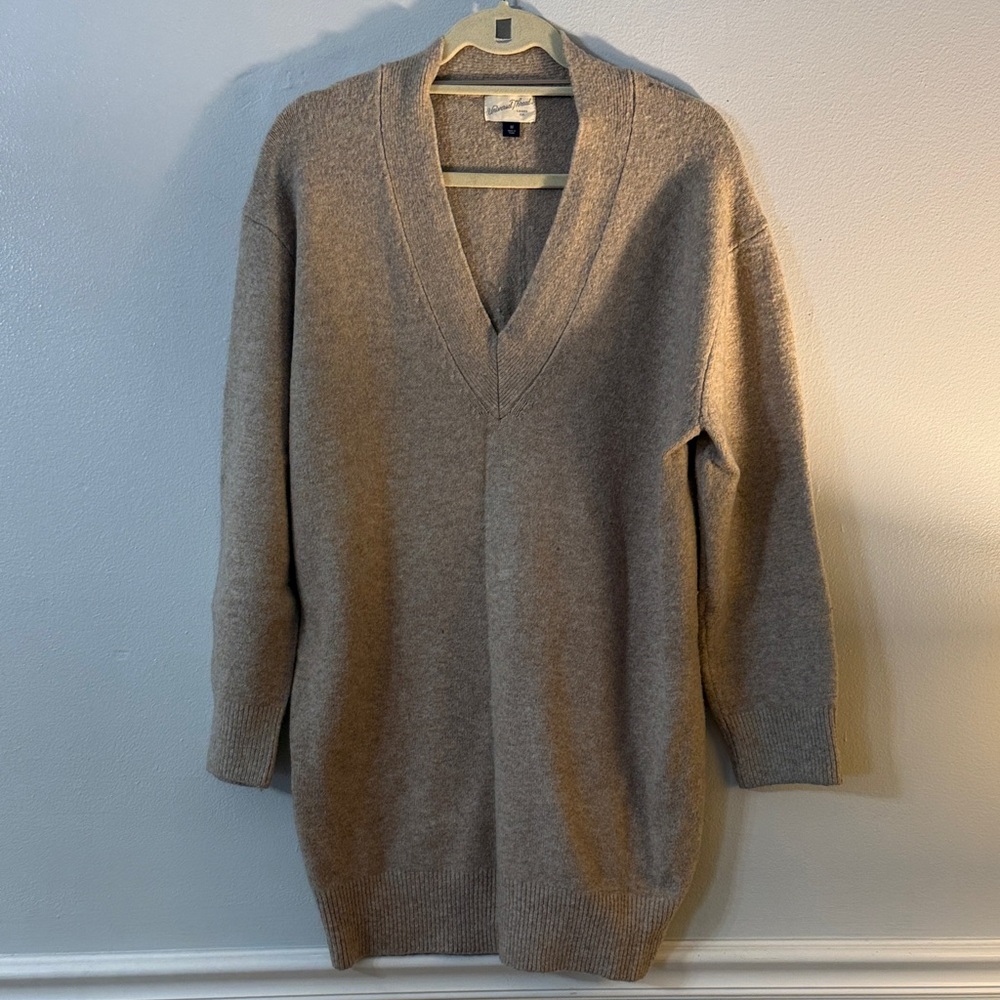 Cozy V-Neck Tan Sweater Dress
